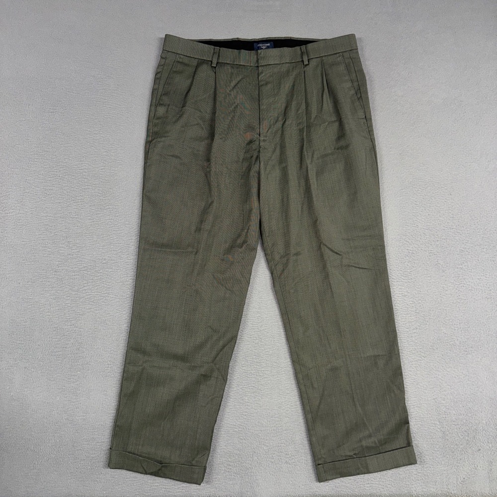 Dockers Pants Mens 36x29 Green Pleated Cuffed Micro Pattern Trousers Dress VTG